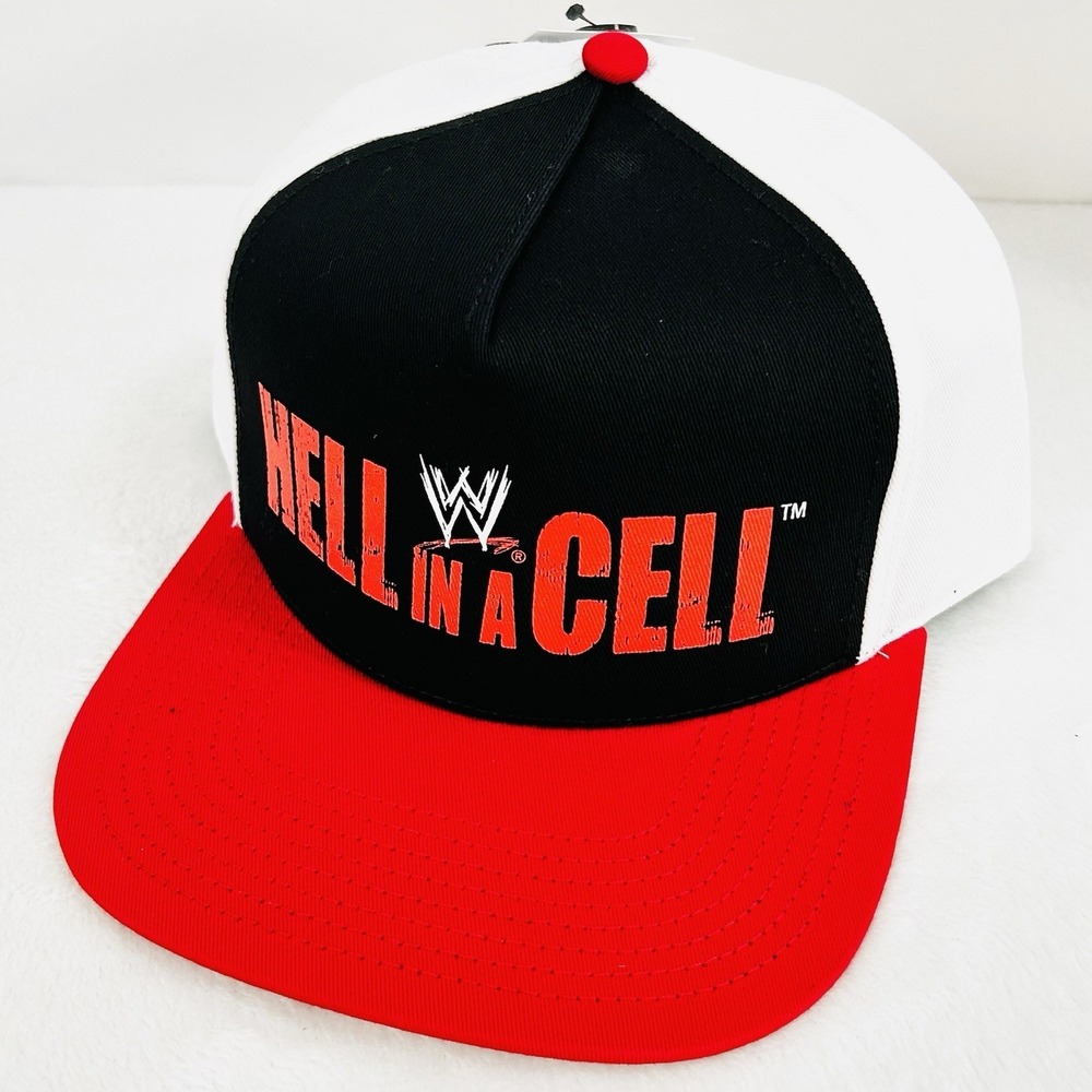 WWE Hell in a Cell Logo Hat Cap Adjustable Snapback‎ Tri-Color Wrestling White